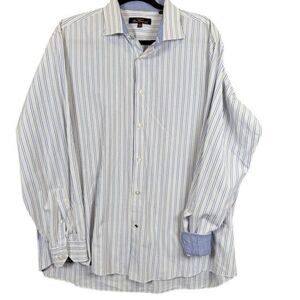 Ben Sherman Men's Button Front Dress Shirt White w/Blue Brown Stripes Size XL
